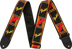 Fender 2in Monogrammed Guitar Strap, Black/Yellow/Red