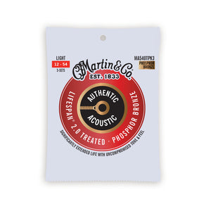 Martin Authentic Treated Acoustic Guitar Strings, 3 Packs, Light, 12-54
