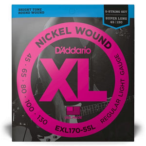 D'Addario EXL170-5SL 5-String Nickel Wound Bass Guitar Strings, Light, Super Long Scale