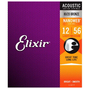Elixir Acoustic Guitar Strings - Nanoweb Light-Med 12-56