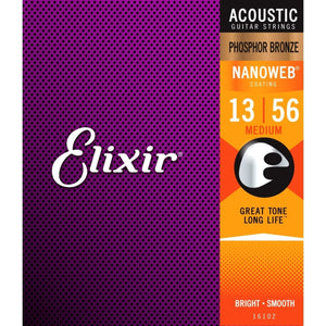 Elixir Acoustic Guitar Strings - Nanoweb Phosphor Bronze Light-Medium 12-56