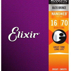 Elixir Acoustic Guitar Strings - Nanoweb Baritone 6-String Set 16-70