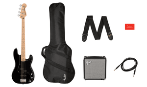Squier Affinity Series™ Precision Bass® PJ Pack, Maple Fingerboard, Black, Gig Bag, Rumble