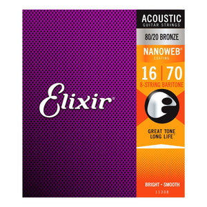 Elixir Acoustic 80/20 Bronze Nanoweb Baritone 8-String 12-70