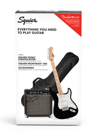 Squier Sonic Stratocaster Pack w/ Gig Bag, Frontman 10G Amp & Accessor