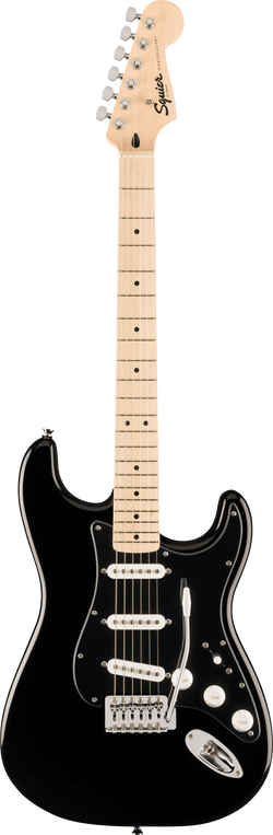 Squier FSR Squier Sonic Stratocaster, Maple Fingerboard, Black Pickguard, White Plastic Parts, Black