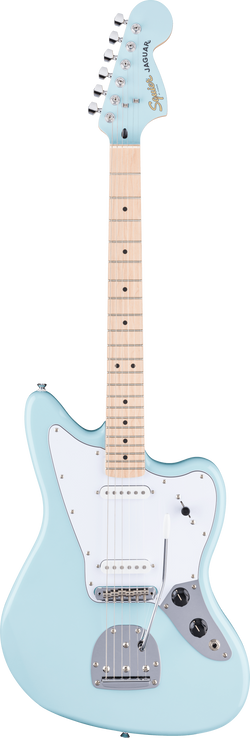 Squier FSR Affinity Jaguar, Maple Fingerboard, White Pickguard, Matching Headstock, Daphne Blue