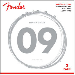 Fender Original 150 Guitar Strings, Pure Nickel Wound, Ball End, 150L .009-.042 Gauges, 3-Pack