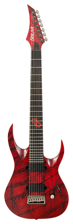 Solar A2.7Canibalismo+ Electric Guitar - Blood Red Open Pore w/Blood Red Splatter - 7 STRING