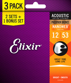 Elixir Acoustic Strings 3 Pack - Phosphor Bronze Lite 12-53