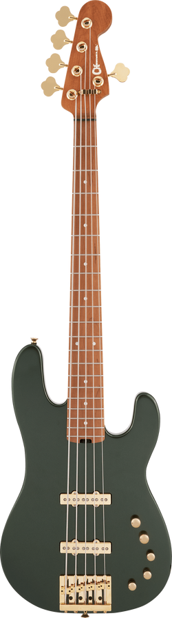 Charvel Pro-Mod San Dimas Bass JJ V, Caramelized Maple Fingerboard, Lambo Green Metallic