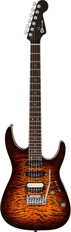 Charvel Pro-Mod Plus Dinky DK24 HSS 2PT EB QM, Ebony Fingerboard, Amber Tiger Eye
