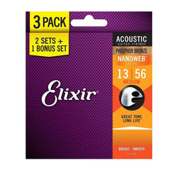 Elixir Acoustic Strings 3 Pack - Phosphor Bronze Medium 13-56