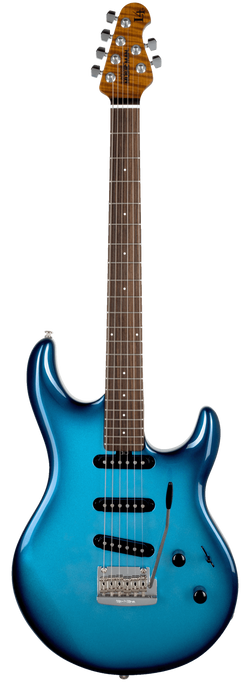 Music Man Luke 4 - SSS HT Pickups - Blue Diesel - Roasted Figured Maple/Rosewood - Chrome Hardware