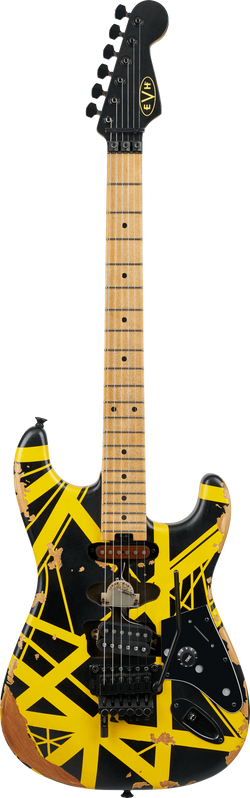 EVH Limited Edition Striped Series Frankenstein™ Frankie, Maple Fingerboard, Black with Yellow Stripes, Aged