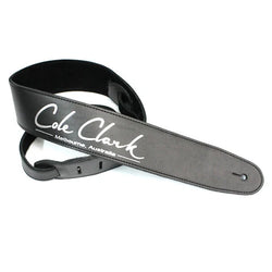 Cole Clark Leather Guitar Strap Black, Silver Logo
