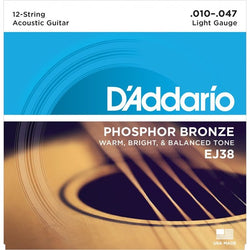 D'Addario EJ38 12-String Phosphor Bronze Acoustic Guitar Strings, Light, 10-47