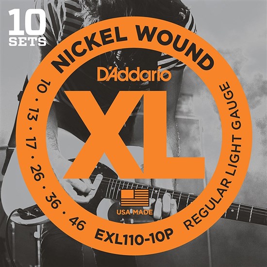 D'Addario EXL110-10P Nickel Wound Electric Guitar Strings, Regular Lig