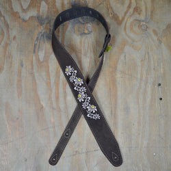 Colonial Leather Double Embroidered Suede Strap - Flower & Leaf Brown