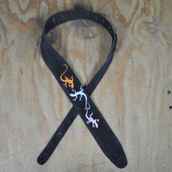 Colonial Leather Double Embroidered Suede Strap - Lizards