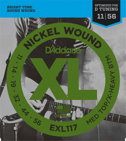 D'Addario EXL117 Nickel Wound Electric Guitar Strings, Medium Top/Extra-Heavy Bottom, 11-56