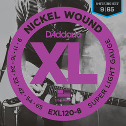 D'Addario EXL120-8 8-String Nickel Wound Electric Guitar Strings, Super Light, 09-65