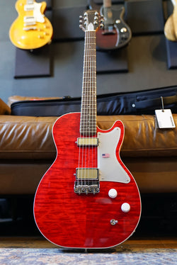 Harmony Factory Special Jupiter Thinline Quilt Maple Top Electric Guitar w/Case, Trans Red