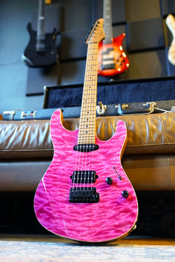 Suhr Custom Roasted Modern, Magenta Pink Stain, Quilt Maple Top