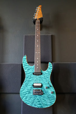 Suhr Custom Roasted Modern, Bohama Blue, Curly Maple Top