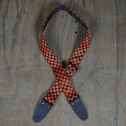 Colonial Leather Orange & Black Checker Guitar Strap