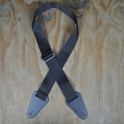 Colonial Leather Black Webbing with Heavy Duty Leather Ends Guitar Strap