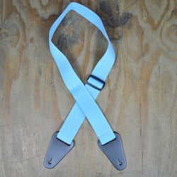 Colonial Leather Light Blue Webbing with Heavy Duty Leather Ends Guitar Strap