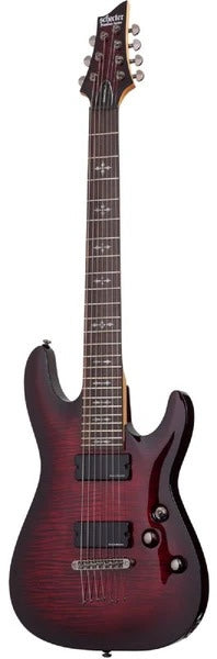 Schecter Demon-7 Electric Guitar, Crimson Red Burst