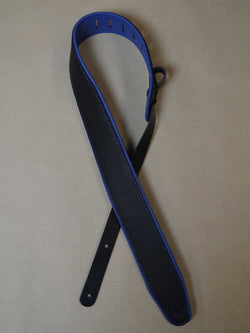 Colonial Leather 2.5″ Padded Upholstery Leather Guitar Strap Black & Blue