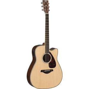 Yamaha FGX830CNT Solid Spruce top with cutaway, pickup and Rosewood back and sides.