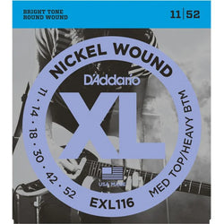 D'Addario EXL116-3D Nickel Wound Electric Guitar Strings, Medium Top/Heavy Bottom, 11-52, 3 Sets