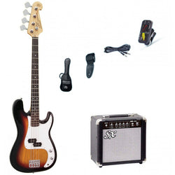 SX Bass Guitar Pack inc. Accessories & Practice Amp - Sunburst