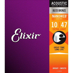 Elixir Acoustic 80/20 Bronze Nanoweb Extra Light 10-47