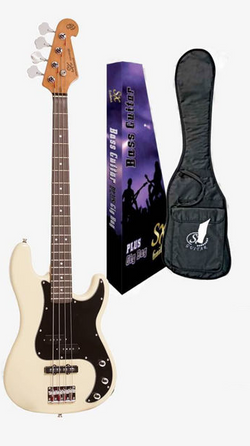 SX VEP34VWH  Vintage Series Short Scale P-Bass - Vintage White w/Gig Bag