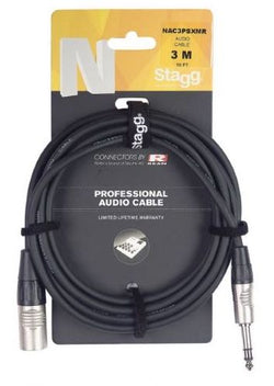 Stagg N Series Stereo Audio Cable - Male Jack to Female Jack - 3m/10ft